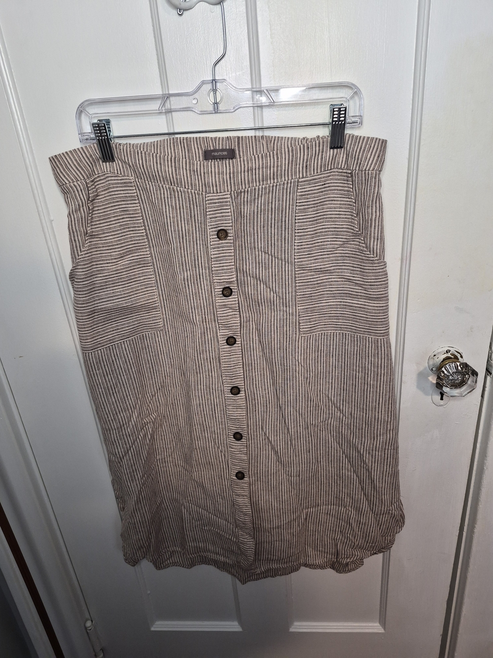Maurices Beige Striped Button-Front Midi Skirt Size Large